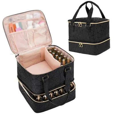 Produktbild von Nagellack-Organizer für 54 Nagellackfläschchen und 1 LED-Nagellampe, Aufbewahrungstasche für Nagellackzubehör (schwarz)
