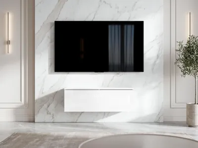 Produktbild von AX LIVING Lowboard TV Kommode 100 cm Barvo Weiß Matt/Hochglanz Hängend