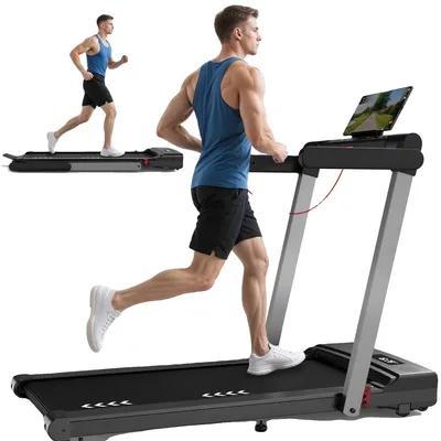 Image de Tapis de course électrique, moteur de 2,5 CV, vitesse maximale de 12 km/h, pliable pour un rangement facile, 12 programmes préréglés