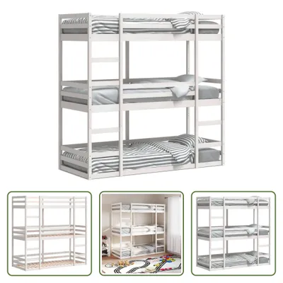 Produktbild von The Living Store Dreifach-Etagenbett Weiß 90x200 cm Massivholz Kiefer
