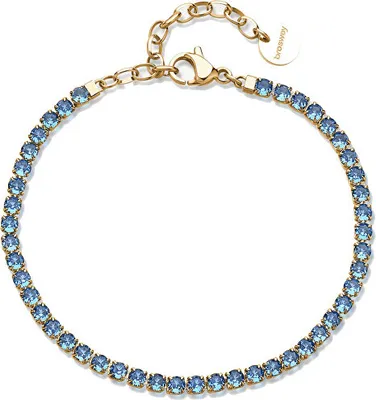 Image de Bracelet tennis doré avec zircones bleus Desideri BEI108