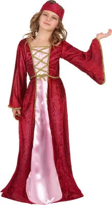Produktbild von Mittelalterliches Königin-Kinderkostüm für Mädchen rot-pink-goldfarben S 4-6 Jahre (110-120 cm)