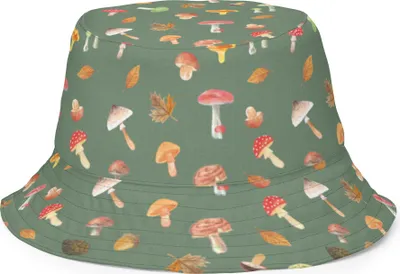 Produktbild von Mr. & Mrs. Panda Bucket Hat Pilz Wald Größe S/M - Grün - Geschenk, Anglerhut, Sonnenhut, Sommerhut, Schlapphut, Pilze, Outdoorhut, Laub Muster
