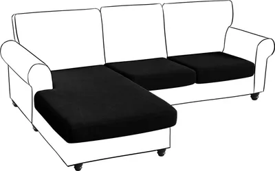 Produktbild von Sofa Sitzkissenbezug 2 Sitzer + Chaise, Stretch Jacquard L-Form Sofa Sitzkissen Sofabezug Schonbezug Sofaschoner, Schwarz