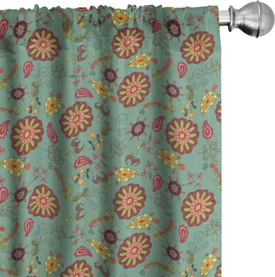 Obrázek produktu pro ABAKUHAUS Ročník Záclony, závěsy, retro umělecké květiny a listy, nostalgické jarní fantazijní téma, veselá zahrada, 2 kusy 75 x 175 cm, vícebarevné