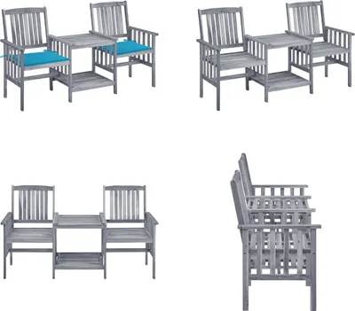 Immagine prodotto di vidaXL Sedie da giardino con tavolo da tè e cuscini in legno massiccio di acacia - Sedia da giardino con tavolo da tè - Sedie da giardino con tavoli da tè - Set da bistrot - Set da bistrot in legno