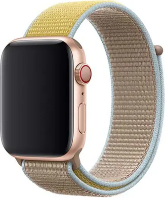Produktbild von Apple Sport Loop Smartwatch-Armband für Watch Series 8, SE, Ultra (42mm, 44mm, 45mm, 49mm), aus Nylon in Kamelbraun, 145-220mm Umfang, mit Klettverschluss, leicht und atmungsaktiv, für Sport und Alltag.