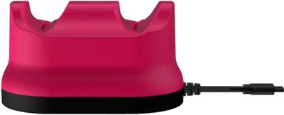 A pink and black charging station for gaming controllers.