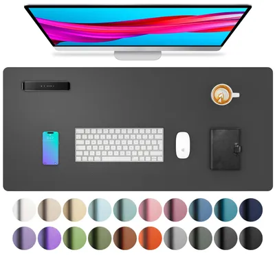 Image de Sous-main, tapis de souris en cuir et daim antidérapant, tapis de souris multifonctionnel, sous-main pour ordinateur portable, protection de table pour le bureau ou la maison (60 x 35 cm, gris)