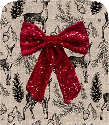Produktbild von Weihnachtsstuhlüberzug mit Schleife, dekorativer Winterstuhlrückenbezug mit Hirschmotiv, festliche Weihnachtsdekoration