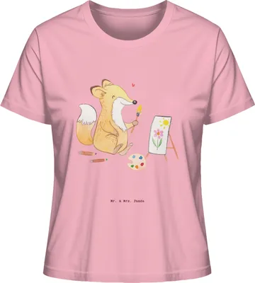 Produktbild von Mr. & Mrs. Panda Damen T-Shirt Fuchs  Malen Größe S - Baumwolle Pink - Geschenk, Oberteil, Zeichnen, Rundhals, für Frauen, Hobbyzeichner, Damenshirt, Basic Shirt, Künstlerin