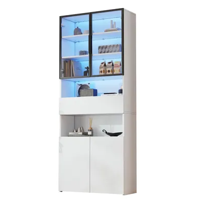 Produktbild von Vitrine,Vitrinenschränke Mit Schubladen und Schränken,Glasvitrine mit Glastüren und LED,Hochschrank mit Offene Speicherplattform,Bücherschrank