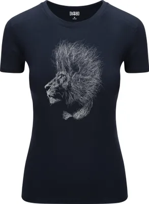 Produktbild von Diarbo Damen T-Shirt mit Tierliebhaber Druck Skizze eines Löwenmähne Dunkelblau Gr.S