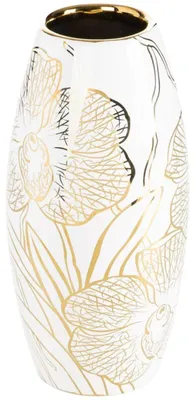 Image de EUROFIRANY | Vase de table - Vase - Vase à fleurs - blanc et or - 12 x 25 cm - Vase en céramique - Vase décoratif - à motifs floraux - en céramique