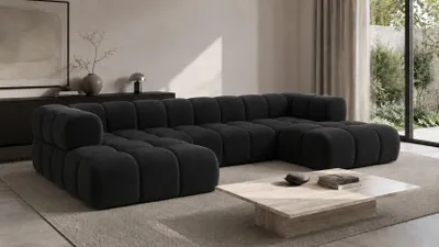 Zdjęcie produktu dla Narożnik w kształcie U, tkanina welurowa Bluvel, Czarny, AVERRO U XL