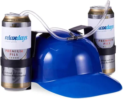 Productafbeelding van Feest drinkhelm - 2 blikjes - Bierhelm met slang - Voetbal - Carnaval - Grappige zuiphelm - Feestartikel - Blauw