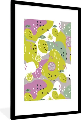 Produktbild von MuchoWow® Gerahmtes Poster Sommer - Zitronen - Flecken 60x90 cm - Poster mit Schwarzem Bilderrahmen Wandposter Rahmen Foto Bilder - Dekoration - Wandposter Wohnzimmer - Hochwertig
