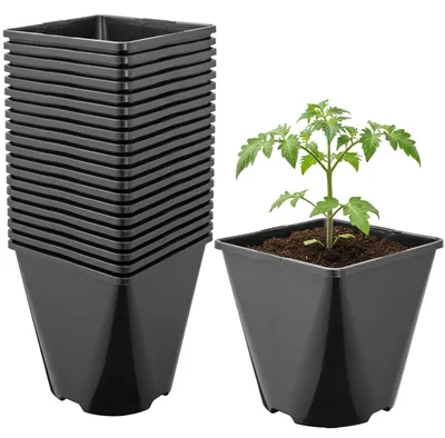 Produktbild von Garronda 20 Stück Kunststoff eckig abgerundet mit Drainagelöchern für Garten (Schwarz, 14 x 14 x 14 cm (2L)) GD-KW-SR