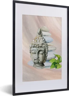 Produktbild von MuchoWow® MuchoWow® Gerahmtes Poster Buddha - Kopf - Steine 40x60 cm - Poster mit zchwarzem Bilderrahmen - Poster in Rahmen
