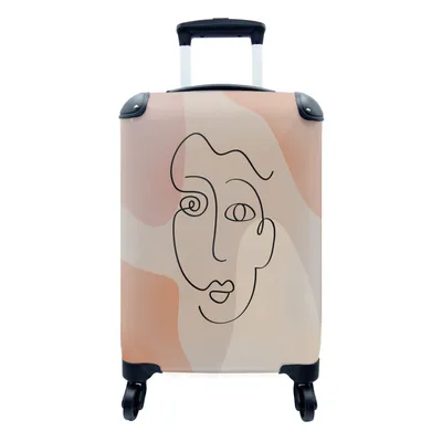 Produktbild von MuchoWow® Koffer Handgepäck Trolley Rollkoffer Kleine Reisekoffer mit 4 Rollen - Pastell - Minimalismus - Linienkunst - Cabin Size < 55x40x23 cm & 55x40x20 cm - Fotokoffer - Kabinenkoffer - Boardgepäck - Reise-Box - Reisekoffer - Reisegepäck - Koffer mit Bild - Trolley für Kinder