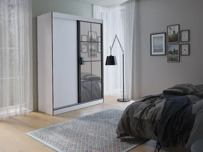 Produktbild von Kleiderschrank Schiebetürenschrank mit Kleiderstange OSLO II 150 mit Spiegel Weiß