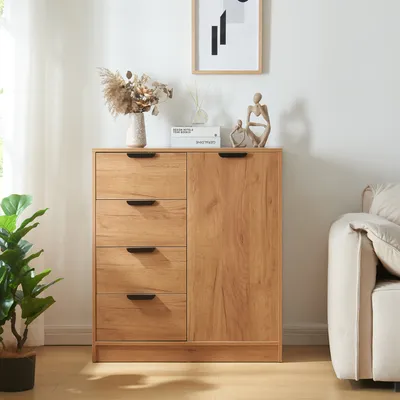 Produktbild von en.casa® Kommode Varkaus, Eichenoptik, MDF, zeitloses Design, 90x80x40 cm