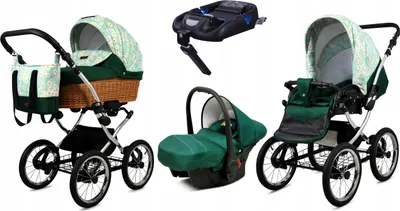 Produktbild von Babylux® Classic Exclusive | 4in1 Kinderwagen Set | Green Daisy | Kombikinderwagen | Kinderwagen