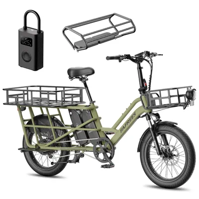 Produktbild von FAFREES FF20 CUV Familien-Longtail E-Cargo-Bike – Modulares E-Bike mit Dual-Akku & 200 kg Traglast +Mijia Luftpumpe +Frontkorb+Kindersitze+Gepäckträge
