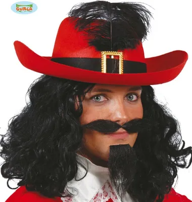 Produktbild von Musketier Hut Karneval Fasching Roter Hut Banditen Abenteuerkostüm Dekoration Feder Accessoire Schwarzer Akzent Kunstleder Schal Karneval Party, Farbe: Rot