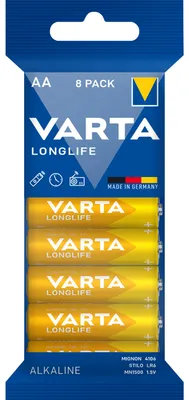 Produktbild von Varta 4106, Einwegbatterie, AA, Alkali, 1,5 V, 8 Stück(e), Blau, Gelb