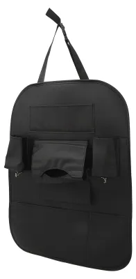 Image de Organisateur de siège arrière en simili cuir noir, dimensions 47x63,5 cm, avec plusieurs poches de rangement et protège-siège anti-coup