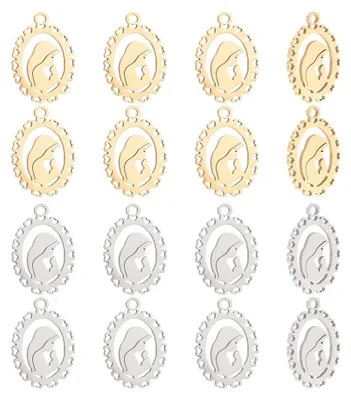 16 Stück ovale Maria-Anhänger 17,5x13,5 mm, 2 Farben, 1,5 mm Loch