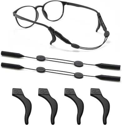 Produktbild von Brillenhalter Set, 2 Stück, Verstellbare Silikon Brillenband, Antirutsch-Ohrclips, für Sonnenbrillen und