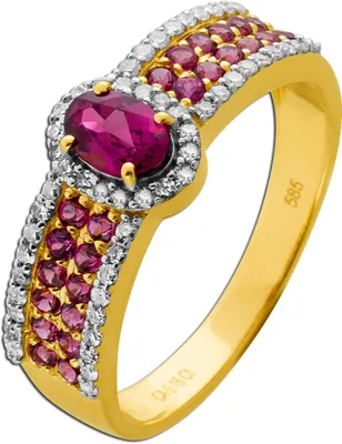 Produktbild von Rhodolit Ring Gold 585 14K nat. Rhodolith Edelsteine 1.15ct nat. Diamanten 19