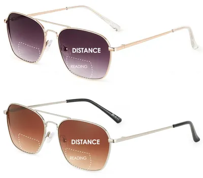 Produktbild von JM 2er-Pack Quadratische Bifokal-Lesesonnenbrillen für Damen und Herren Metallrahmen Sonnenlesebrillen +4,00 (Gold & Silber)