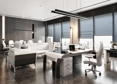 Image de Élégant ensemble de bureau en bois blanc avec bureau et chaise de bureau