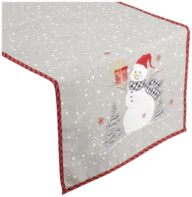 Image de Linge de table avec broderie Bonhomme de neige 40 x 85 cm - gris clair