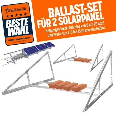 Produktbild von Dreieckiges Ballast-Set für 2 Solarpanel-Montage 1180mm Solarmodul Aufständerung Vollständig einstellbar!