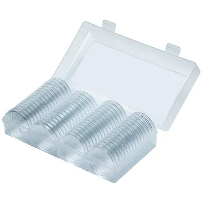 Obrázek produktu pro 60 kapslí na mince, 41 mm, kulatá krabička, plast, organizér na sběratelské předměty s vnějším úložným boxem