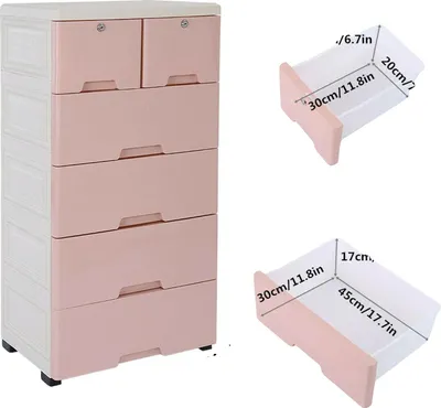 Obrázek produktu pro Úložná skříňka, 6 zásuvek, pojízdný organizér, růžová