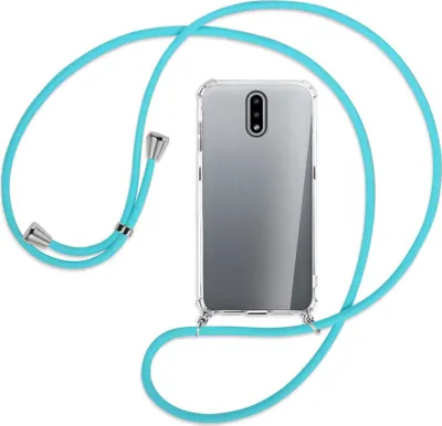 Produktbild von Handykette Backcover-Schutzhülle mit Band (Metall silberfarben) für Nokia 2.3 - türkis