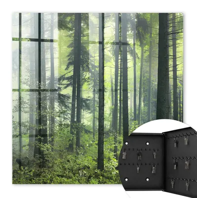 Produktbild von Metall Schlüsselkasten 30 x 30 cm - schwarzer Schlüsselschrank zur Wandmontage - wandhängende Schlüsselbox mit Tür - rechts öffnend - Schlüsselaufbewahrung für Flur - Büro - Arbeitszimmer - Werkstatt - Garage - Grüner Wald