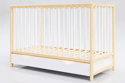 Łóżeczko Dominik z szufladą biały/sosna 120x60 cm – praktyczne łóżeczko dziecięce z regulacją i wyjmowanymi szczebelkami | Lettino – zdjęcie produktu 1