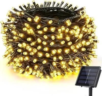 Image de Guirlande lumineuse solaire d'extérieur, 9,5 mètres, 50 LED, 8 modes d'éclairage, résistante aux intempéries, idéale pour les décorations d'Halloween, de mariages et de fêtes, lumière blanc chaud