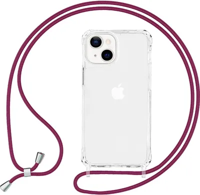 Produktbild von NALIA Klares Hybrid Case mit Kette für iPhone 13 Mini, Transparent Anti-Gelb Robust Verstärkte Ecken Hardcase & Silikon Rahmen, Stoßfeste Schutzhülle & Handy-Schnur Rot