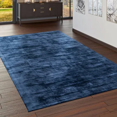 Produktbild von Teppich Handgefertigt Hochwertig 100 % Viskose Vintage Trend Farbe Dunkel Blau Grösse 160x230 cm