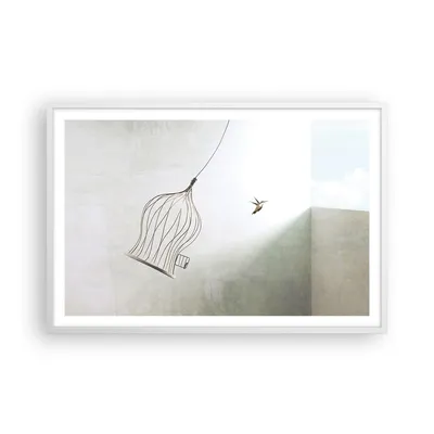 Produktbild von Gerahmtes Poster - Weißer Rahmen - Flug Vogel Käfig - 91,5x61 cm - Wand Bild - Wanddeko - Wandbilder - Kunstposter - Wandposter - Bilderrahmen - Bilder - Kunstdruck - Wanddekoration - P2WAA91x61-5085