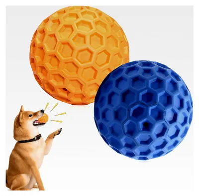 Produktbild von Hundeball Unzerstörbar 2 Stück Interaktives Kauspielzeug für Hunde Robustes Spielzeug mit Quietscher zur Linderung von Angst und Langeweile (Blau Orange)