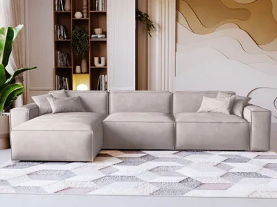 Produktbild von GrainGold Ecksofa L-Form Links Arizona - Moderne Ecksofa, Wohnzimmer Ecksofa - Eckcouch Hellgrau (Whisper 16)