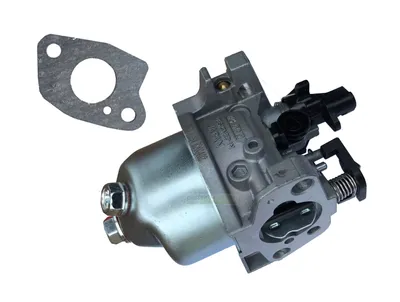 A carburetor and a gasket are shown against a white background.